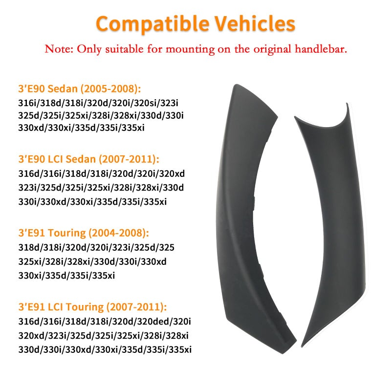 BJchiwu 6PCS/Set Interior Inner Inside Door Pull Sticky Handle Cover for BMW 3 Series E90/E91/E92/E93 320 325 328 335 330 M3 (2004-2011) Left and Right Passenger Side (Black) - Image 4